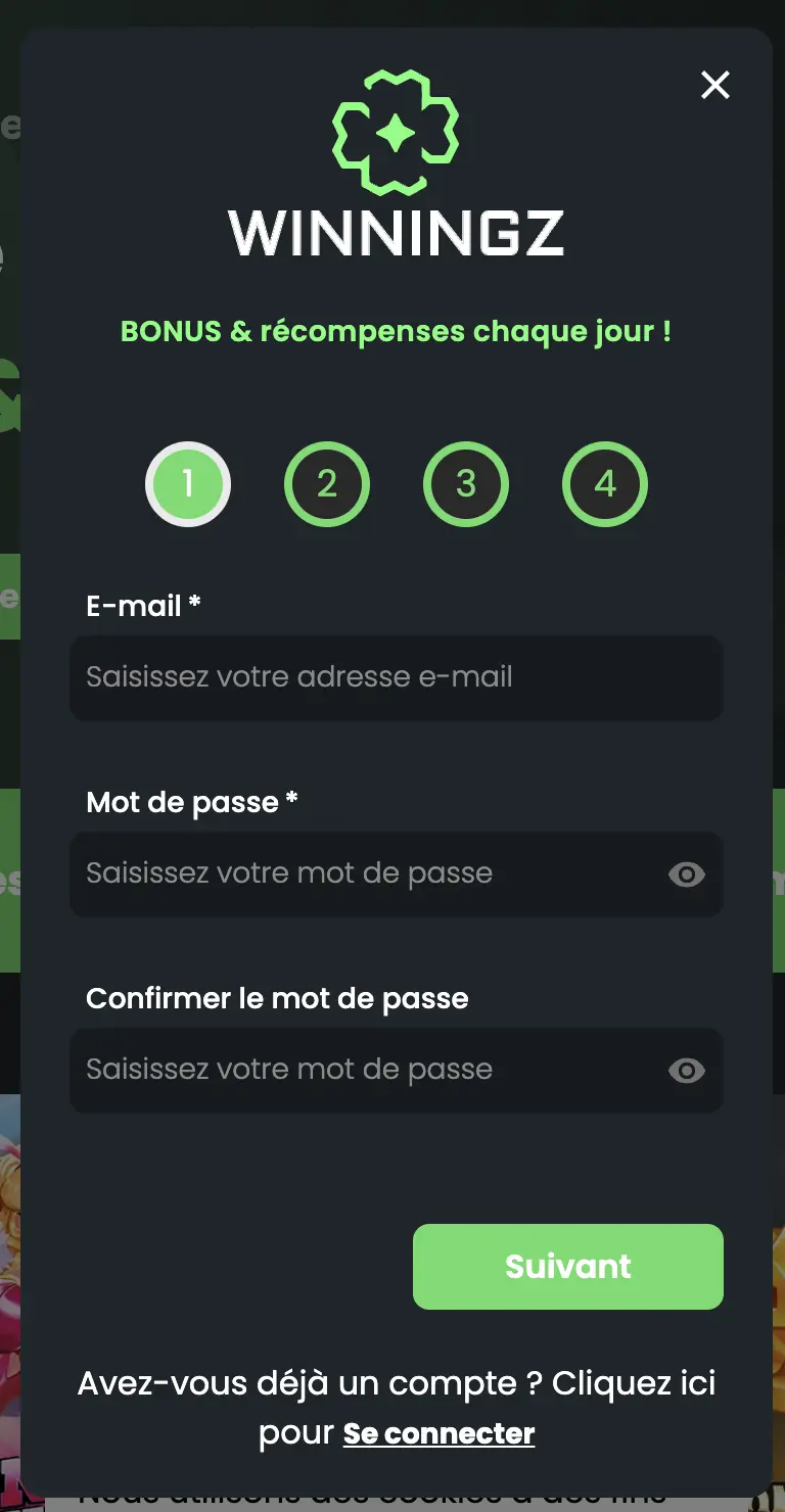 Inscription au Winningz Casino